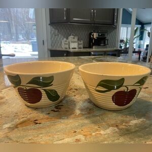 Watt Pottery vintage  Apple and three leaf Ripple #7 Mixing Bowls x 2
